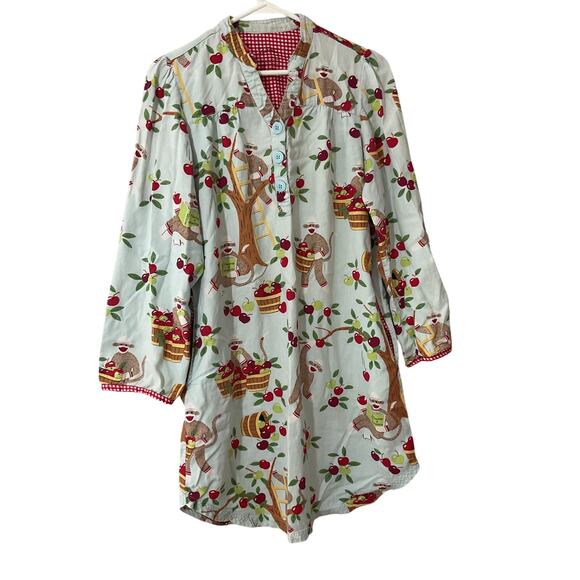 Nick & Nora Sock Monkey & Apple Picking Theme Small Sleep Shirt - Picture 2 of 7